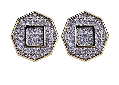 14 KT Square in Polygons Screw Back  Hip Hop Earrings